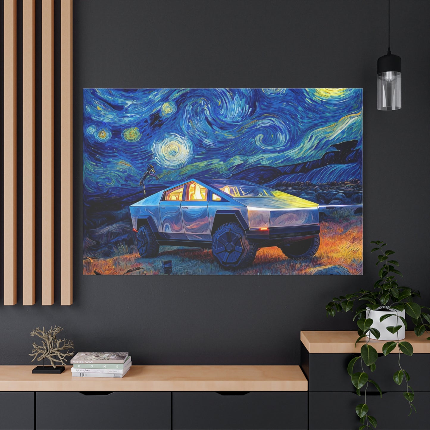 Starry Night Cybertruck Canvas Art - Modern Wall Decor