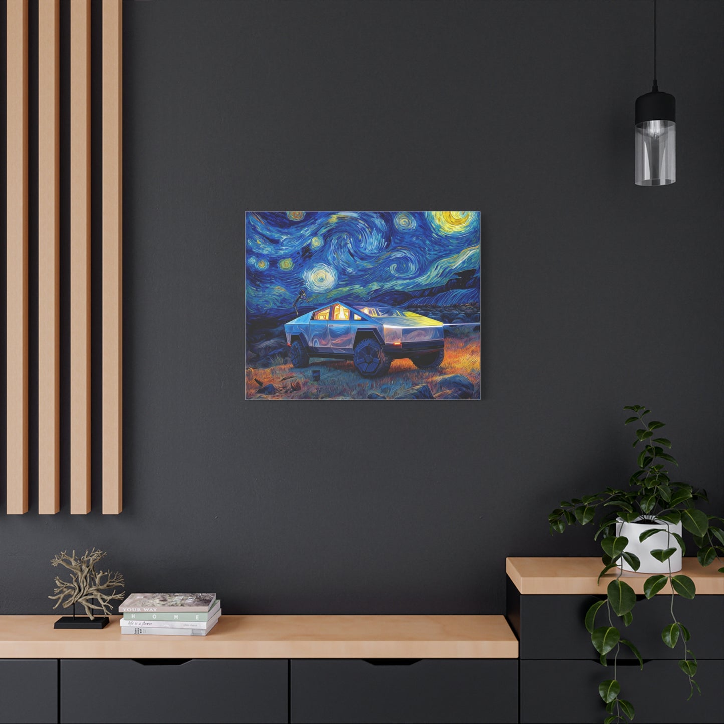 Starry Night Cybertruck Canvas Art - Modern Wall Decor