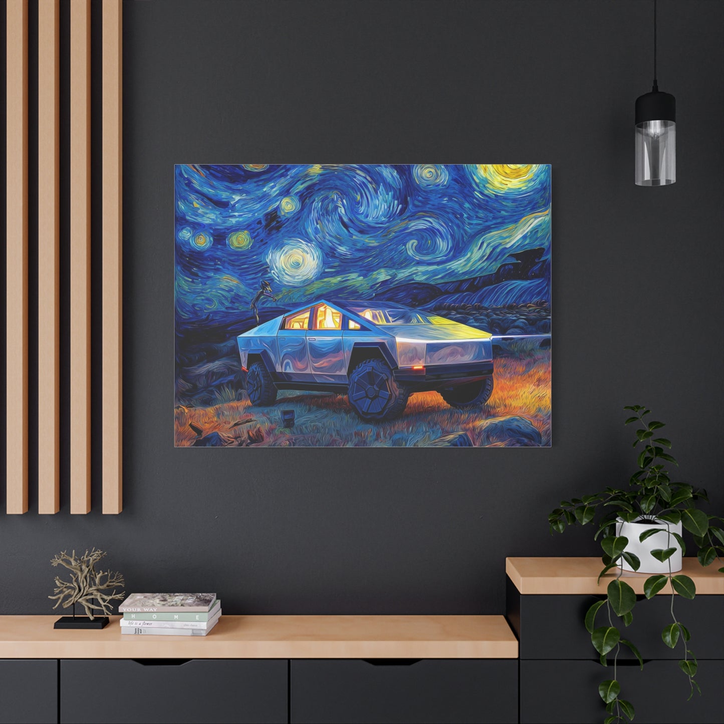 Starry Night Cybertruck Canvas Art - Modern Wall Decor
