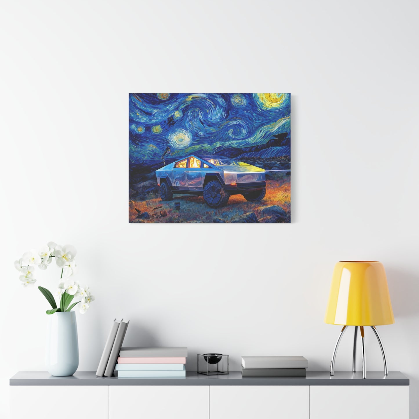 Starry Night Cybertruck Canvas Art - Modern Wall Decor