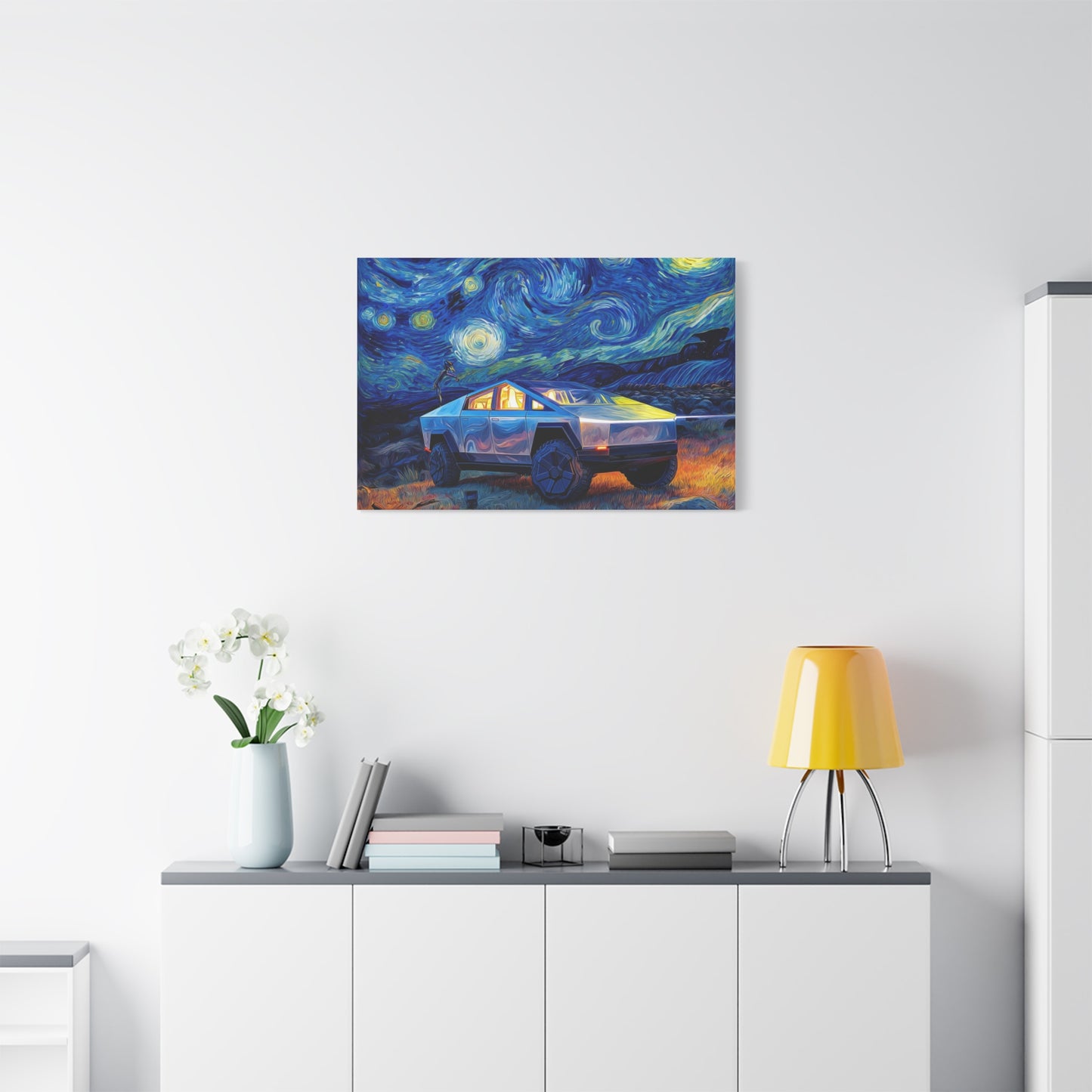 Starry Night Cybertruck Canvas Art - Modern Wall Decor