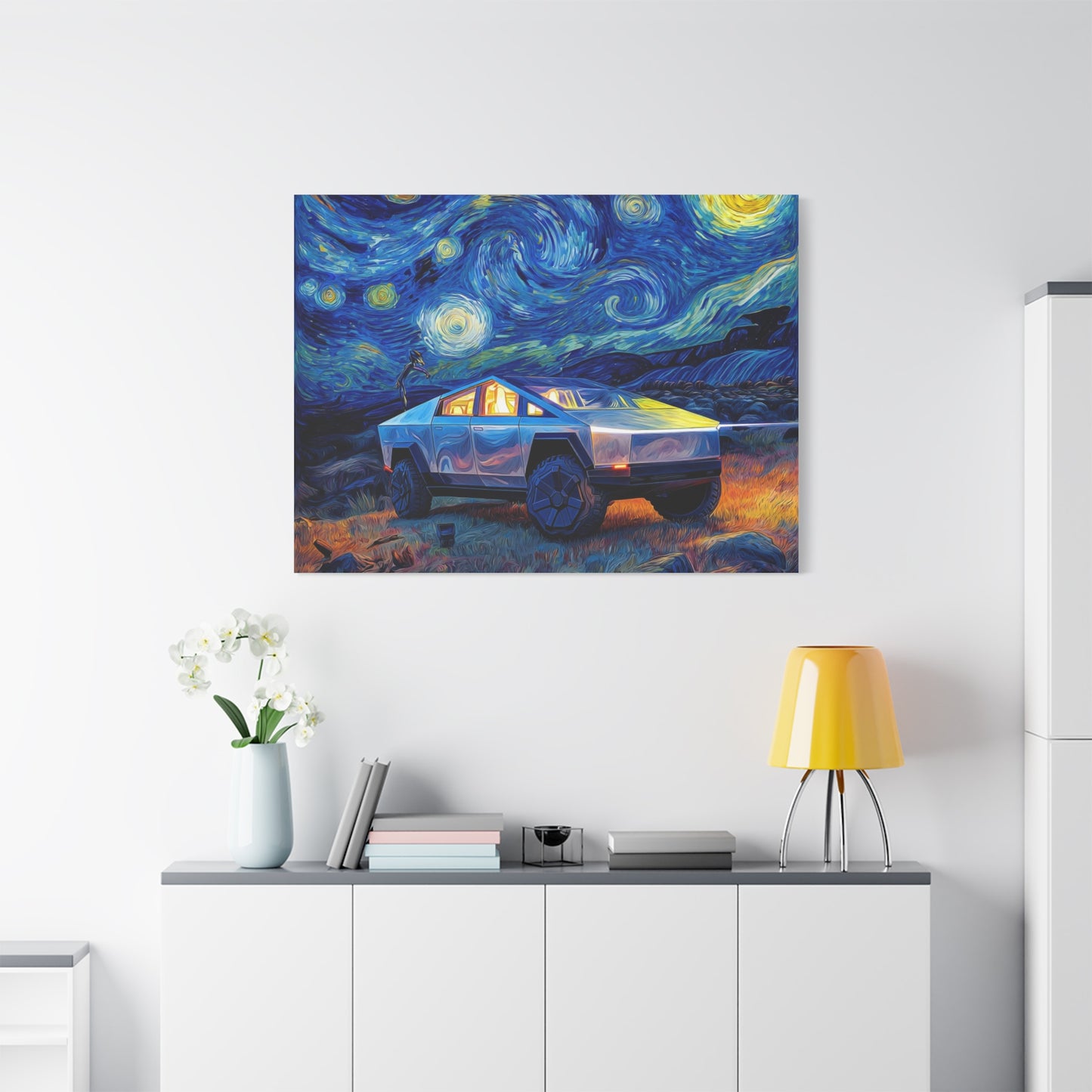 Starry Night Cybertruck Canvas Art - Modern Wall Decor