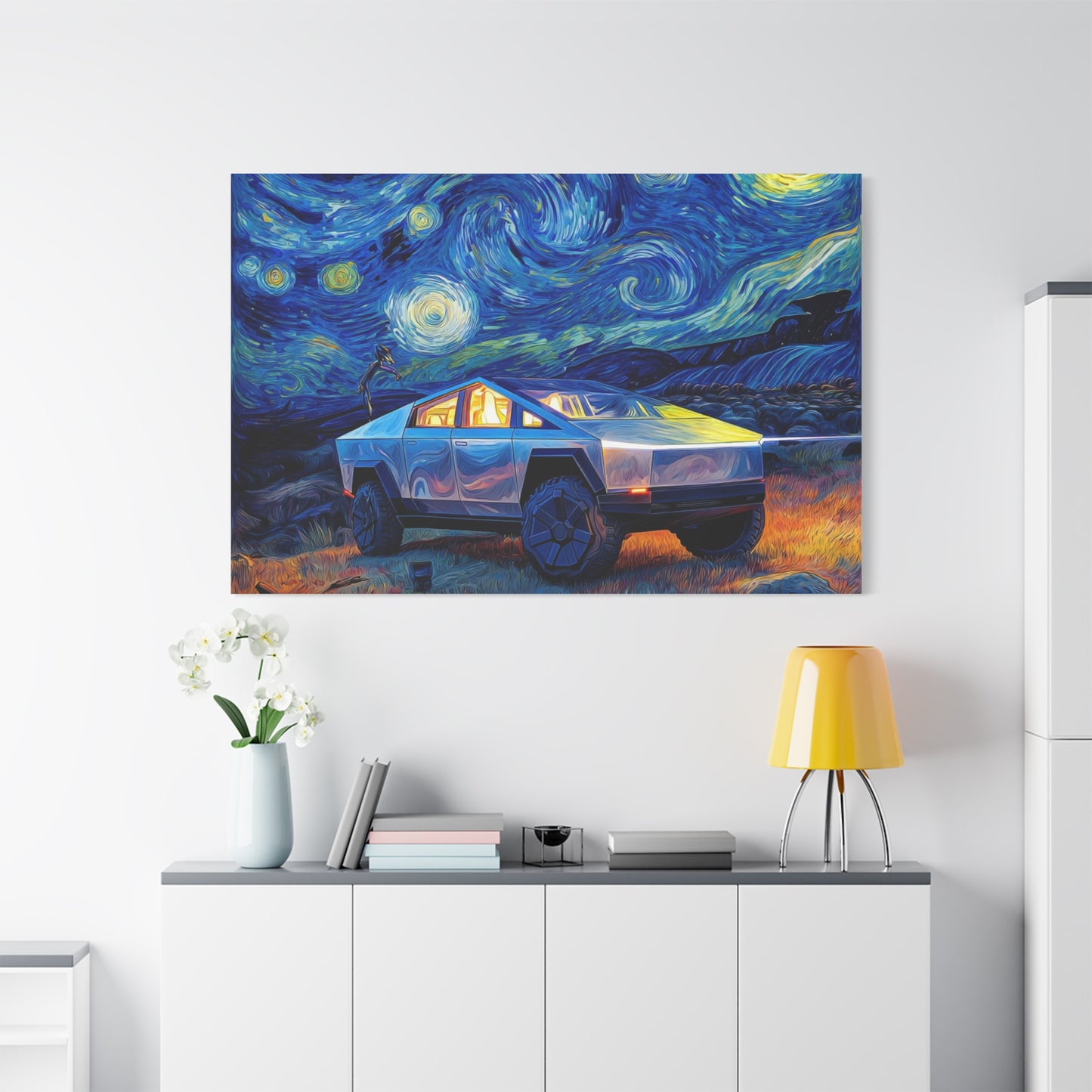 Starry Night Cybertruck Canvas Art - Modern Wall Decor
