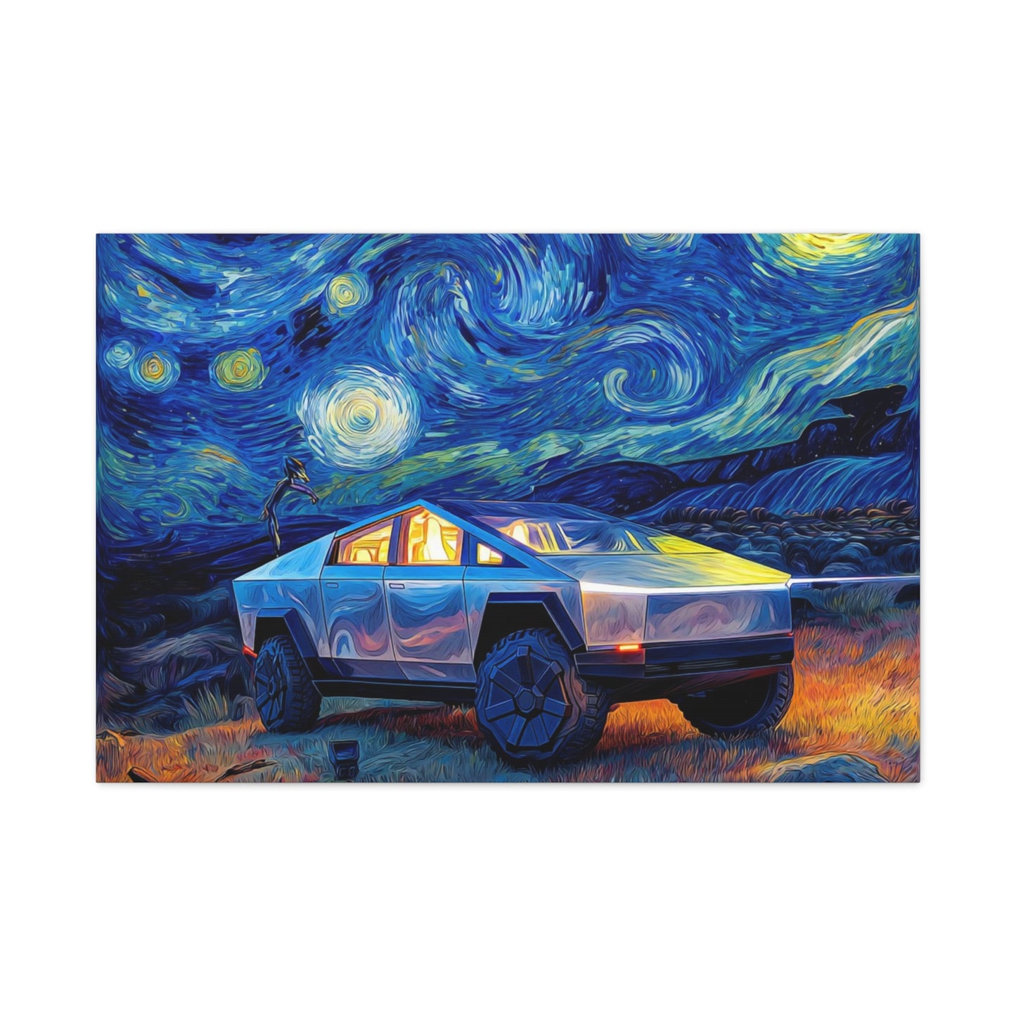 Starry Night Cybertruck Canvas Art - Modern Wall Decor