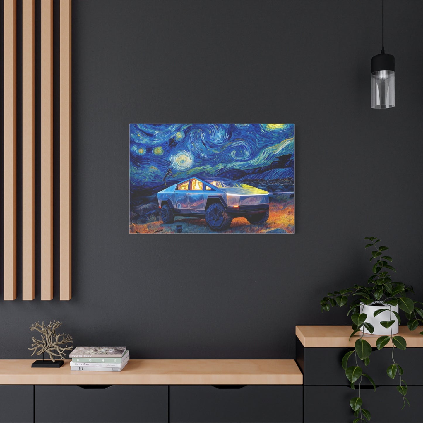 Starry Night Cybertruck Canvas Art - Modern Wall Decor